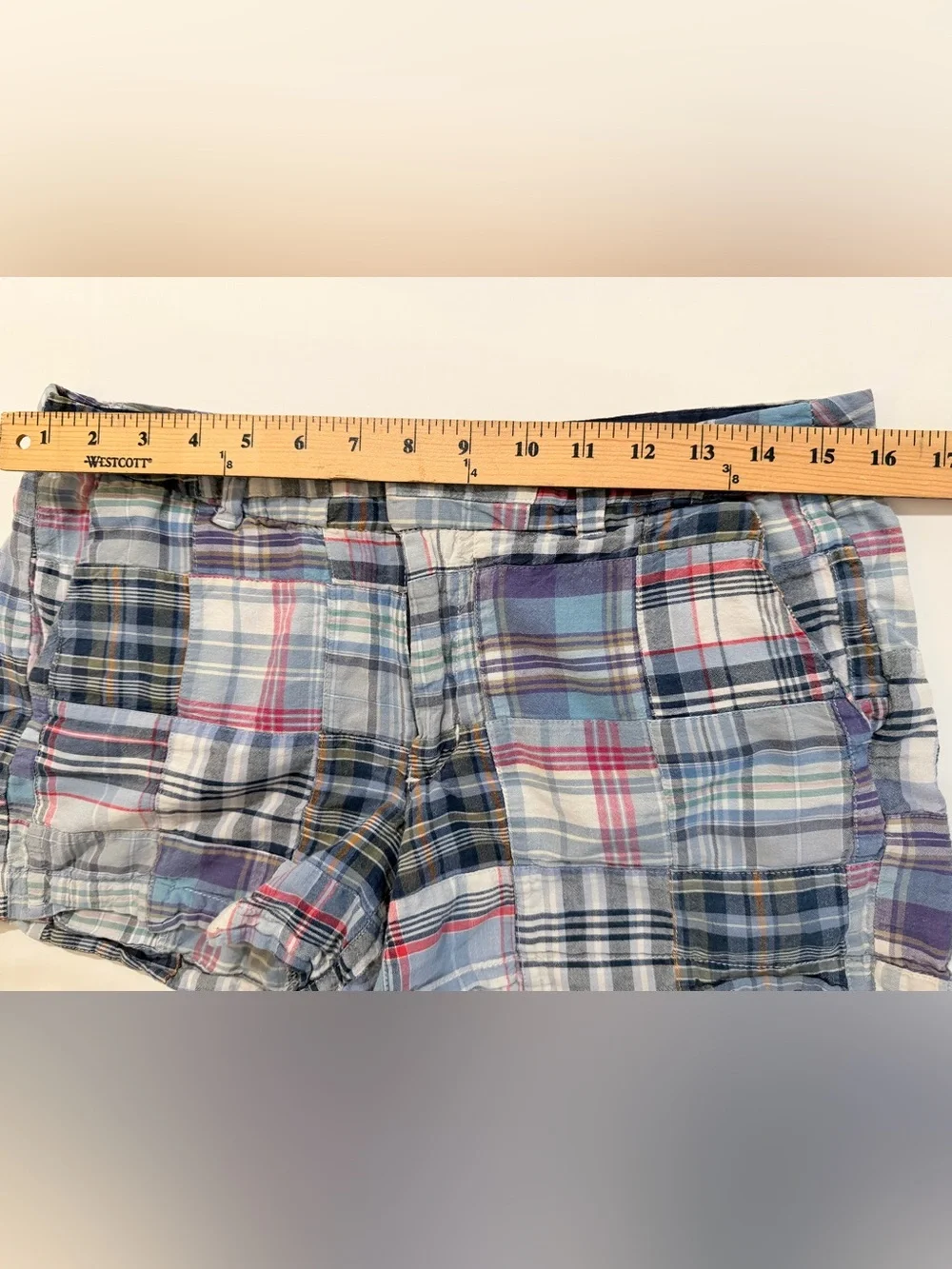 Patchwork Madras Plaid Shorts Size 8 100% Cotton Preppy Coastal Summer
